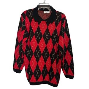 Alfred Dunner Vintage Argyle Sweater Red Black Gold | M | Made USA